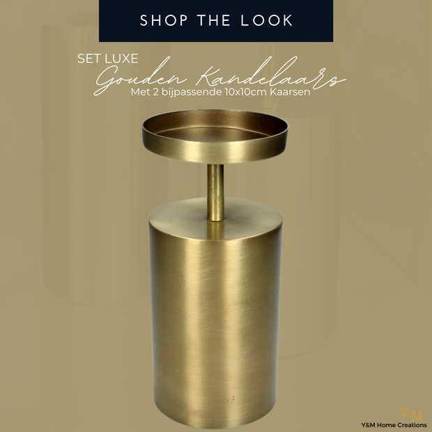 Shop the Look Luxe Gouden Kandelaar Metaal  - Deze luxueuze kandelaars zijn echte sfeermakers. De gouden kleur schittert prachtig bij het kaarslicht. De kaarshouders geven een chique uitstraling.
