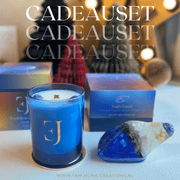 KERST | SINT CADEAU TIP: Het exclusieve chique & Luxe Cadeau set EXCLUJESS Geurkaars Dubai & Kristalzeep met Lapis Lazuli, is te verkrijgen bij Y&M Home Creations