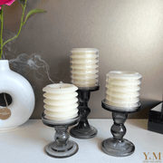 Pillar Candle Layered Circles Ivory Medium, Ivoor, Gebroken wit Mooi met de glazen kaarsenhouders, ook te koop bij Y&M