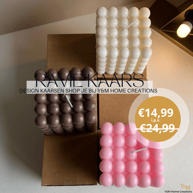 Design Bubble Blok Kaars Chocolade Bruin - Ravie Kaarsen - Shop ze bij Y&M Home Creations nú met Super Korting! - Cube Kaars – Balletjes kaars