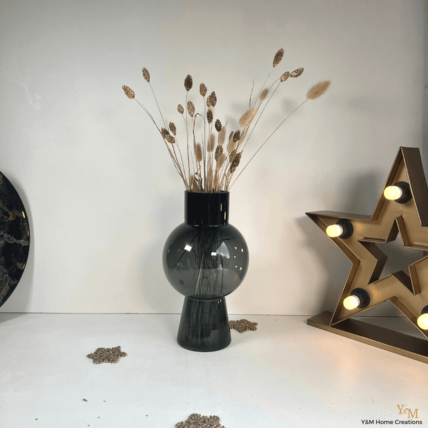 Rookglas Bol Vaas Grey 31cm hoog, Een echte eyecatcher in elke huis, Grijs, Zwart smokeyglas - Rookglas, de trend van nu- Ook leuk bij de Tasman Windlichten / Vazen