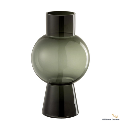 Rookglas Bol Vaas Grey 31cm hoog, Een echte eyecatcher in elke huis, Grijs, Zwart smokeyglas - Rookglas, de trend van nu- Ook leuk bij de Tasman Windlichten / Vazen