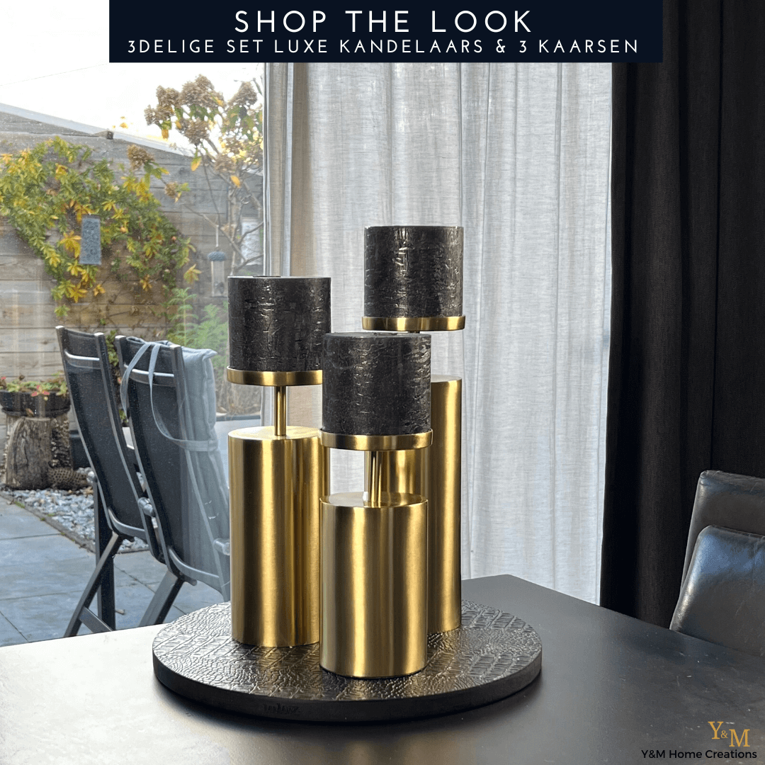 Regenjas Gedeeltelijk lavendel 3delig Luxe Gouden Kandelaars met Kaarsen - Shop The Look – Y&M Home  Creations