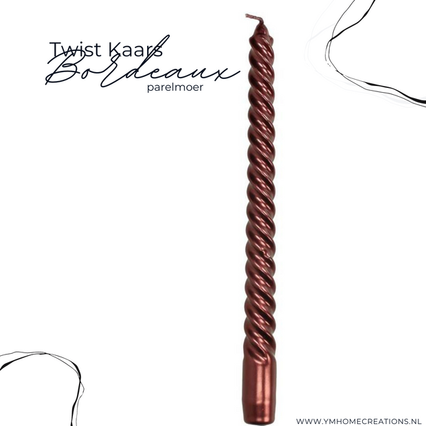 Deze Twist kaars met een parelmoer Bordeaux wax is het zeker een mooi accessoire. Weer heel wat anders dan de standaard dinerkaars, Swirl Kaars