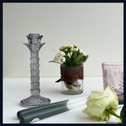 Y&M Home Creations Glazen Kandelaar - Smokey Grey Palm Kandelaar  -  Romantische avonden. - Kerstdagen - Eettafel versiering – Grey - 